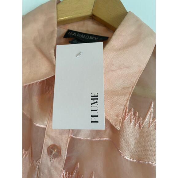 Harmony short sleeve linen button up shirt peach sheer collar art Size 18 - Picture 8 of 9